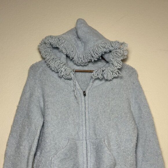 VTG Bebe Hoodie Women L USA Made Light Blue Tweed Fall Winter Cute 90s Fall Cozy - Picture 7 of 11
